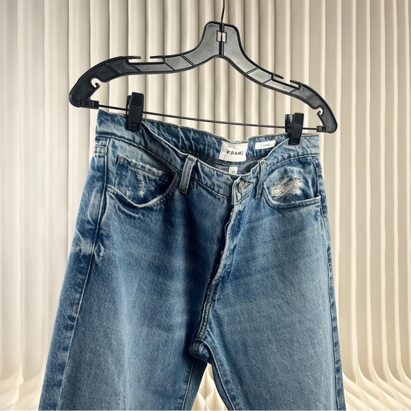 FRAME Le Slouch Women’s Light Blue Straight Jeans with Distressed Details - Picture 3 of 15